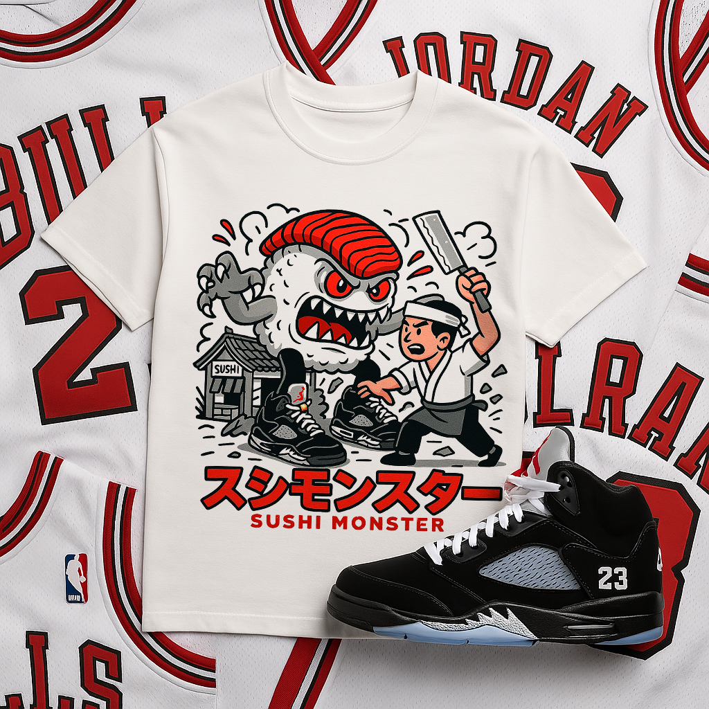 "Sushi Monster Attack (Metallic 5's)"T-shirt