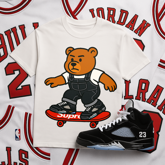 "Skatboard Bear (Metallic 5's)"T-shirt